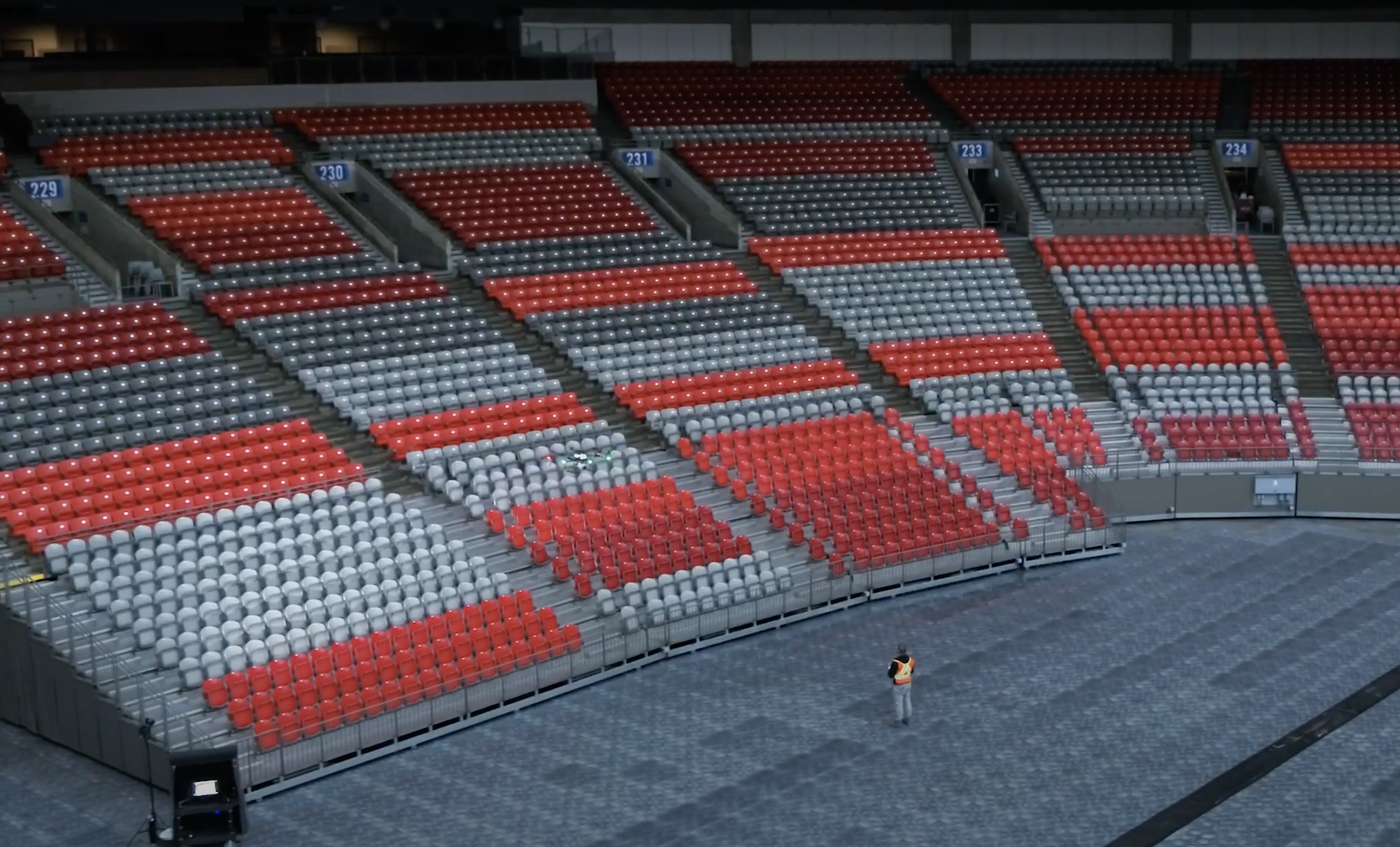 Stadium Arena drone spraying disinfectant